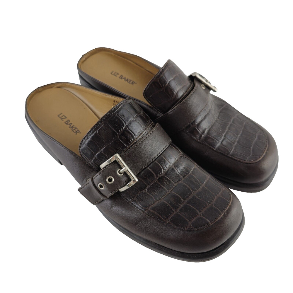 Liz Baker Womens Cheyenne 024-2281‎ Brown Buckle Slip On Mules Shoes Size US 8M